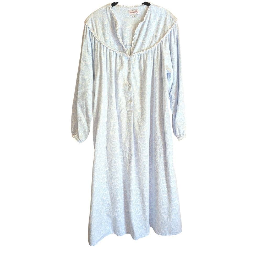 Lanz of Salzburg Nightgown M Cottagecore Prairie Cotton Flannel Deer Print Hygge
